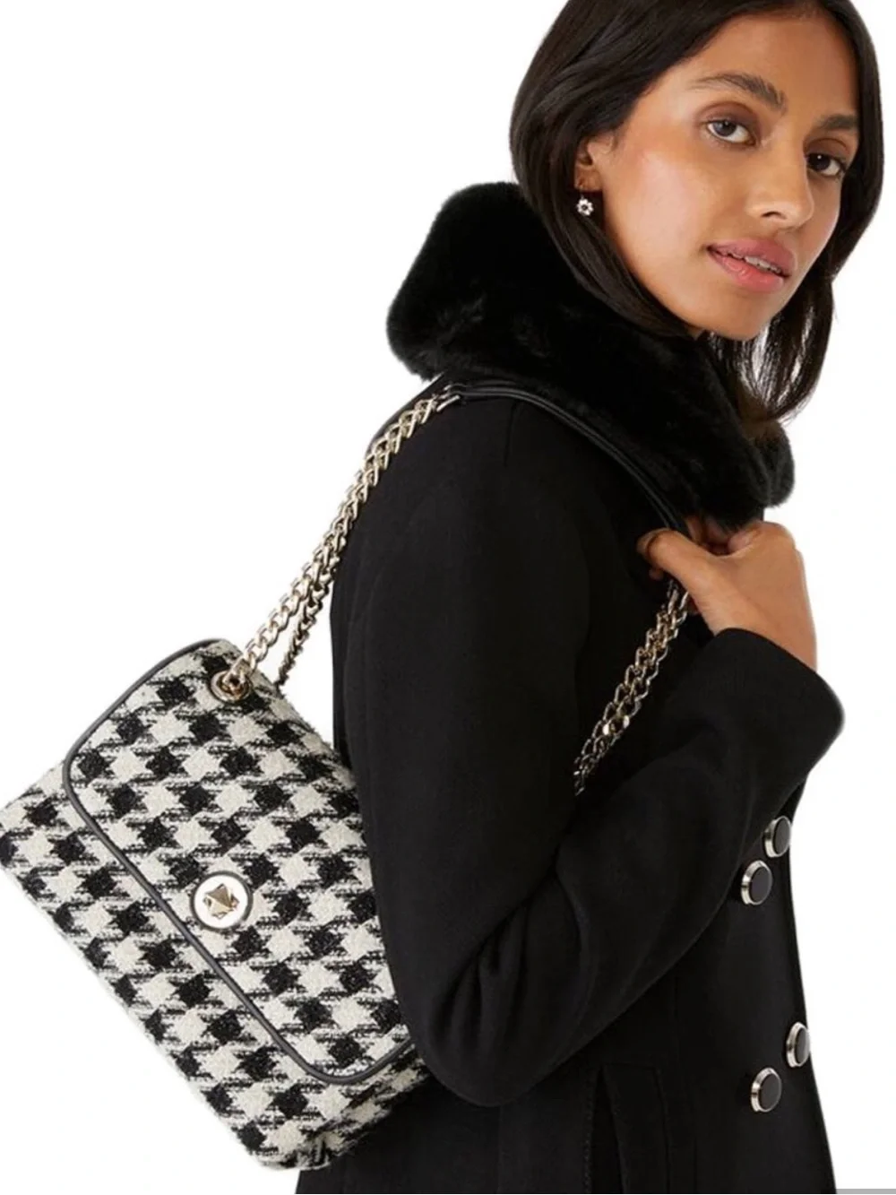 kate spade black & white houndstooth shoulder bag